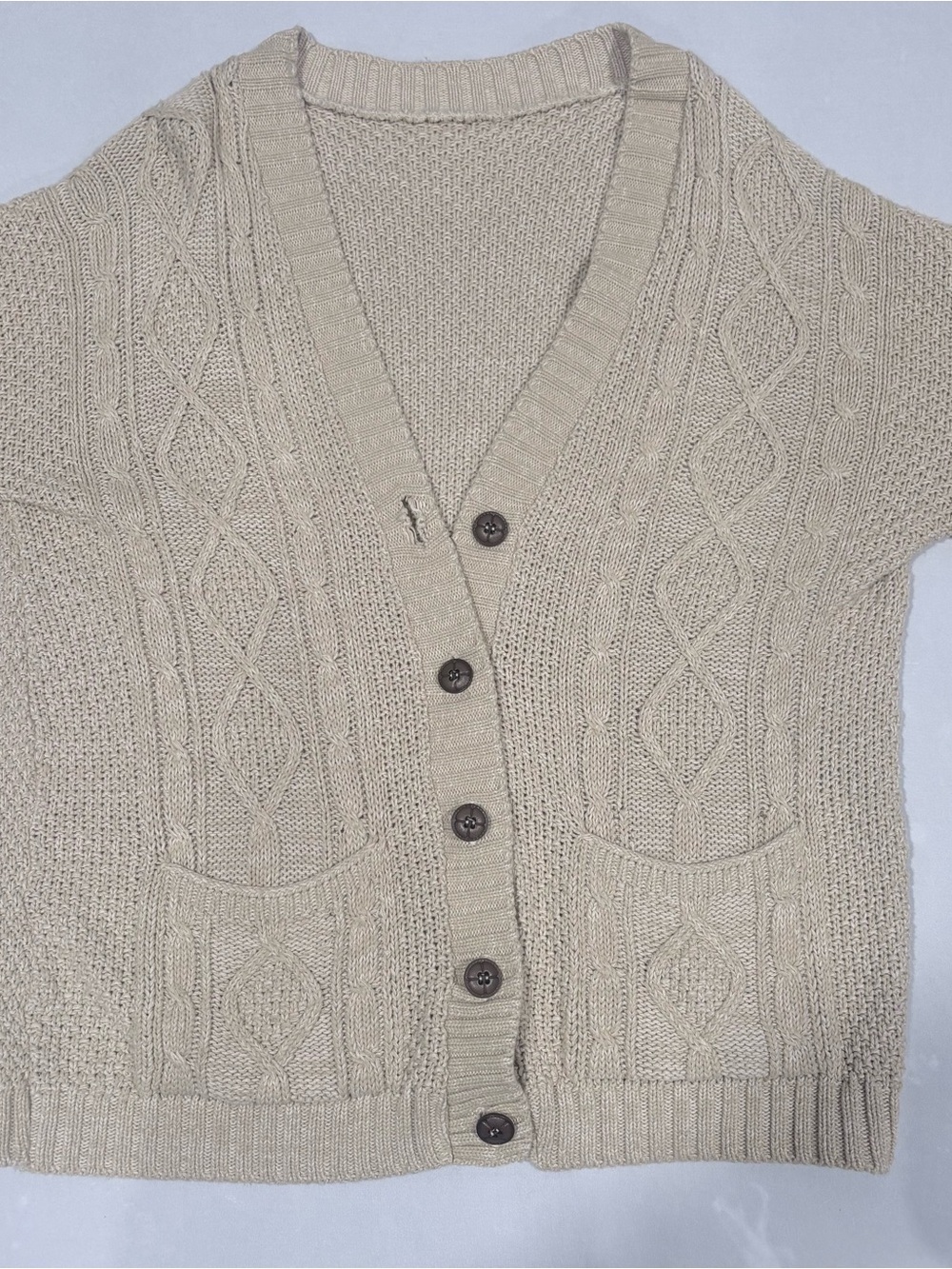 Women’s Cable Knit V-Neck Cardigan Sweater in Beige